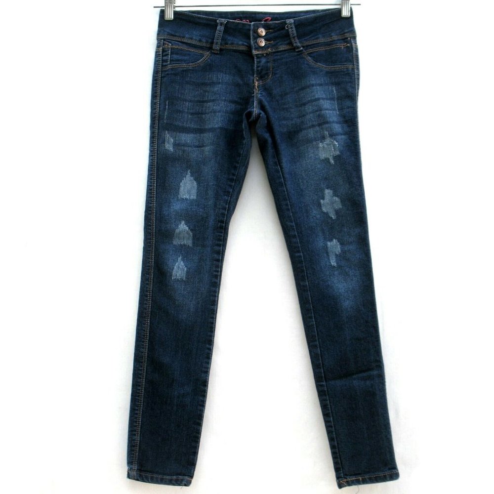 Ella Jeans Skinny Distressed 28 x 28 Faux Pockets Stretch Low Rise Sz 3 (tag)